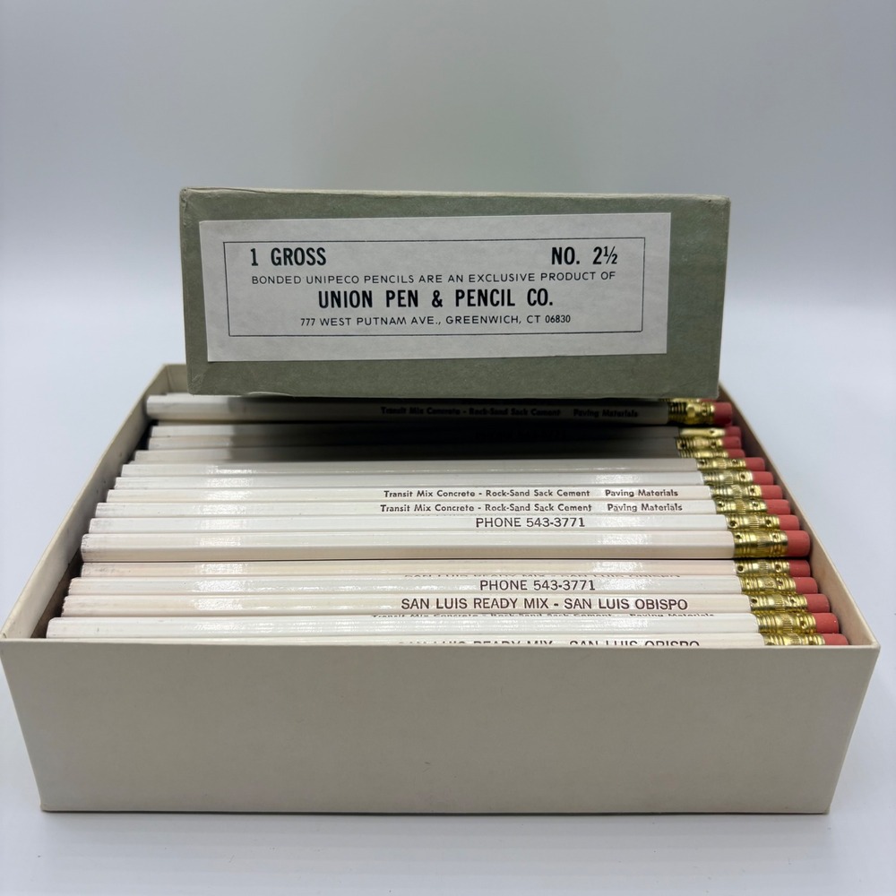 NOS Union Pen & Pencil Co. No. 2 1/2 Vintage Advertising Pencils White 140 Count